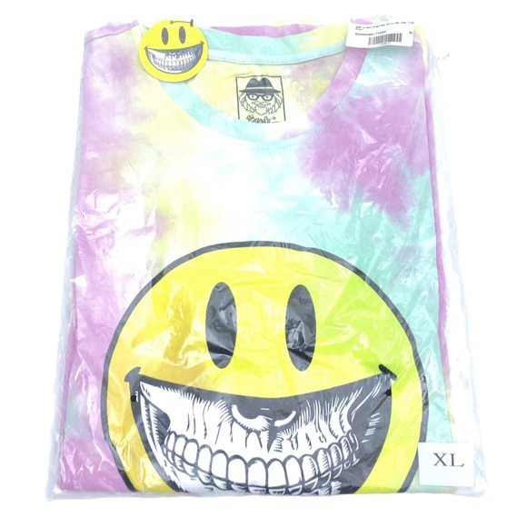 Ron English Popaganda Grin Rainbow Tie Dye Short Sleeve Smiley Face Tee Shirt XL - Picture 1 of 4